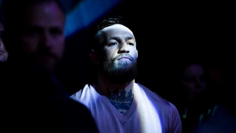 12 May 2018; UFC fighter Conor McGregor watches on during his SBG team mate Kiefer Crosbie's middleweight bout against Josh Plant at BAMMA 35 at the 3 Arena in Dublin. Photo by David Fitzgerald/Sportsfile