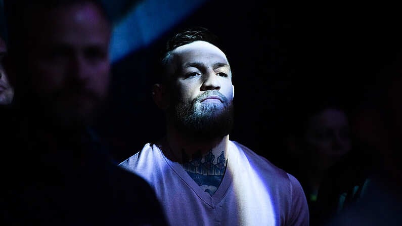 12 May 2018; UFC fighter Conor McGregor watches on during his SBG team mate Kiefer Crosbie's middleweight bout against Josh Plant at BAMMA 35 at the 3 Arena in Dublin. Photo by David Fitzgerald/Sportsfile