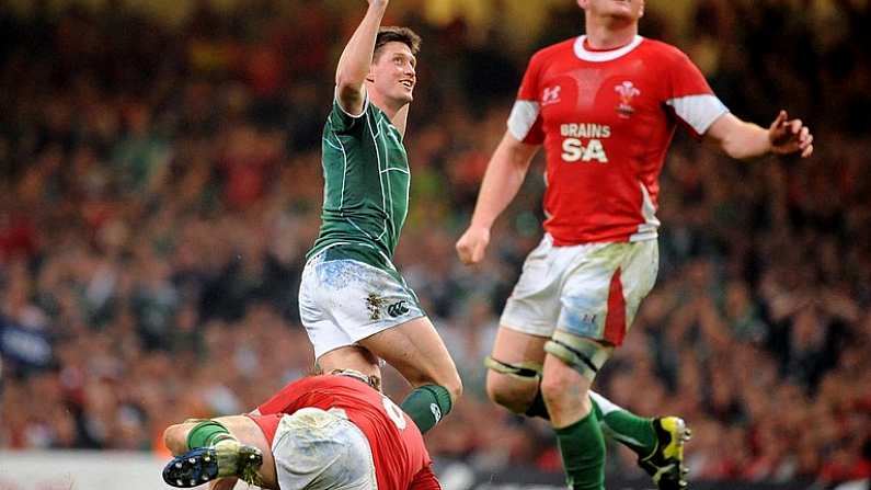 21 March 2009; Ronan O'Gara, Ireland, celebrates his winning drop goal against Wales. RBS Six Nations Championship, Wales v Ireland, Millennium Stadium, Cardiff, Wales. Picture credit: Brendan Moran / SPORTSFILE