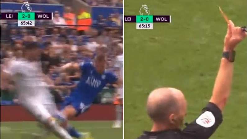 Jamie Vardy Sent Off After Horrendous High Tackle On Matt Doherty