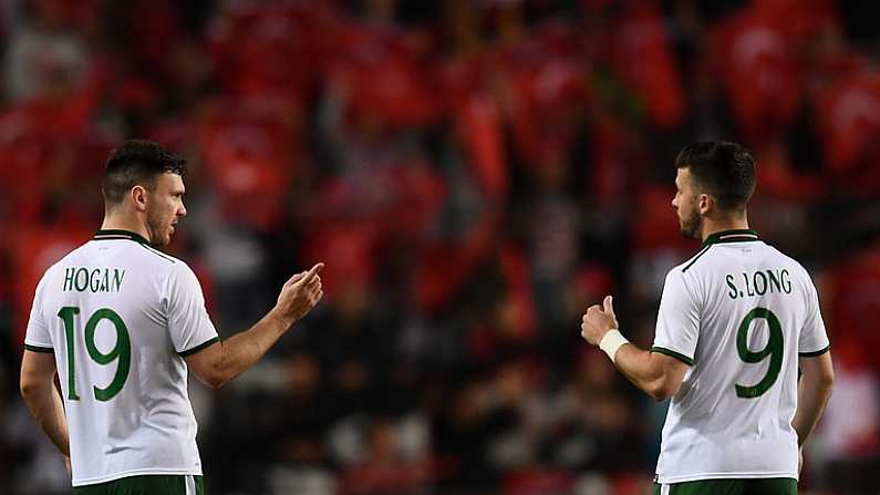 23 March 2018; Scott Hogan, left, and Shane Long of Republic of Ireland during the International Friendly match between Turkey and Republic of Ireland at Antalya Stadium in Antalya, Turkey. Photo by Stephen McCarthy/Sportsfile