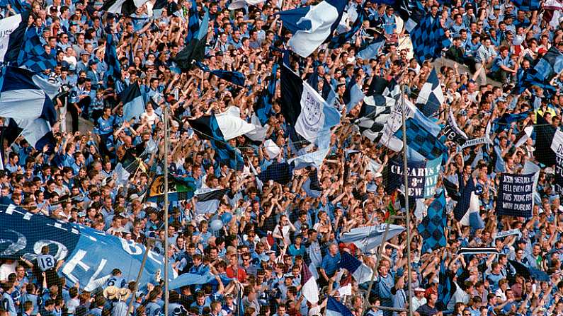 17 September 1995; Dublin supporters on Hill 16 during the GAA Football All-Ireland Senior Champtionship Final match between Dublin and Tyrone at Croke Park in Dublin. Photo by Ray McManus/Sportsfile