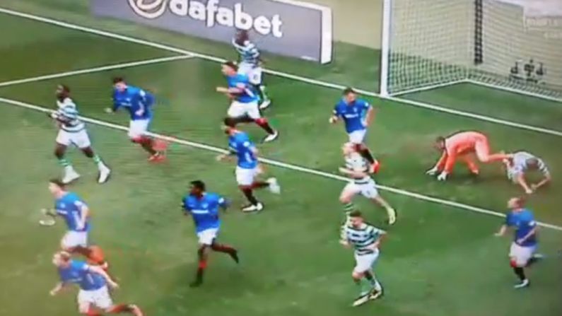 Watch: Rangers Goalkeeper Avoids Red Card For Clear Kick On Celtic Defender