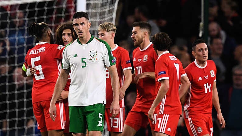 6 September 2018; Ciaran Clark of Republic of Ireland reacts after Wales score their third goal during the UEFA Nations League match between Wales and Republic of Ireland at the Cardiff City Stadium in Cardiff, Wale. Photo by Stephen McCarthy/Sportsfile