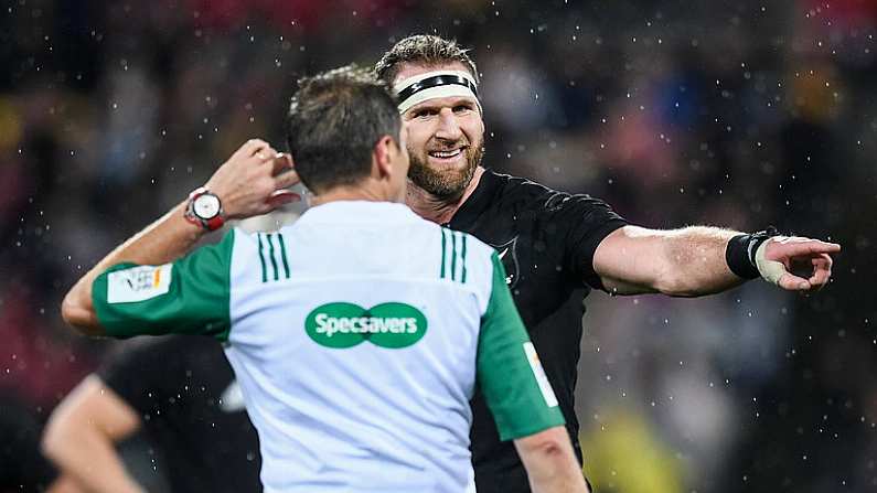 1 July 2017; Referee Jerome Garces and Kieran Read of New Zealand during the Second Test match between New Zealand All Blacks and the British & Irish Lions at Westpac Stadium in Wellington, New Zealand. Photo by Stephen McCarthy/Sportsfile