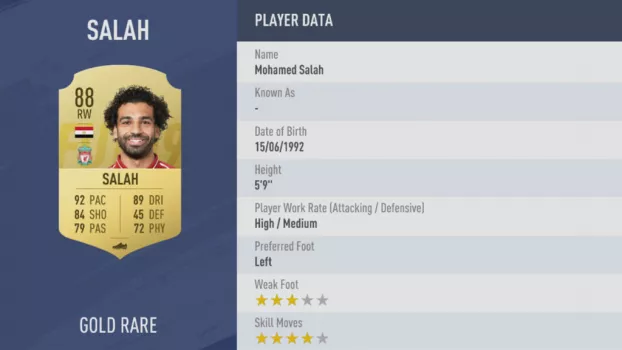 Mo Salah FIFA 19 rating