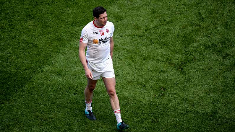 6 August 2016; Sean Cavanagh of Tyrone leaves the field after receiving a red card during the GAA Football All-Ireland Senior Championship Quarter-Final match between Mayo and Tyrone at Croke Park in Dublin. Photo by Daire Brennan/Sportsfile