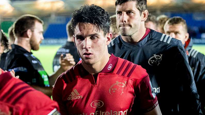 7 September 2018; A dejected Joey Carbery of Munster following the Guinness PRO14 Round 2 match between Glasgow Warriors and Munster at Scotstoun Stadium in Glasgow, Scotland. Photo by Kenny Smith/Sportsfile