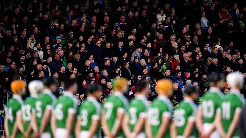 31 March 2018; Spectators and Limerick players stand for the national anthem prior to the Allianz Hurling League Division 1 semi-final match between Tipperary and Limerick at Semple Stadium in Thurles, Tipperary. Photo by Stephen McCarthy/Sportsfile