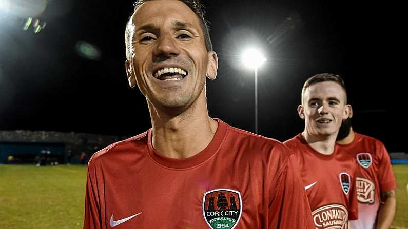 30 January 2015; Liam Miller, Cork City, in the team line up before the start of the game against Roscommon and District League. Friendly Match, Roscommon and District League v Cork City. Lecarrow, Co. Roscommon. Picture credit: David Maher / SPORTSFILE