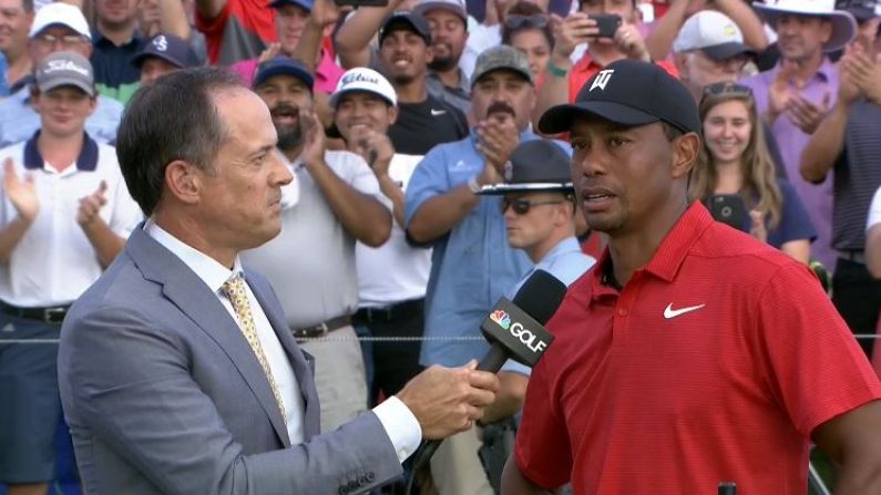 Tiger Woods Gives Emotional Interview After First Win In Five Years