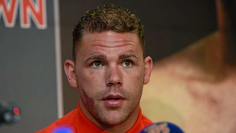 14 July 2015; Billy Joe Saunders speaking during a press conference ahead of 'The Showdown' with WBO world champion Andy Lee at Thomond Park on September 19th. Thomond Park, Limerick. Picture credit: Diarmuid Greene / SPORTSFILE