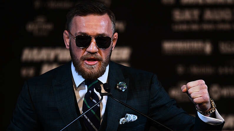 23 August 2017; Conor McGregor during a news conference at the MGM Grand in Las Vegas, USA, ahead of his super welterweight boxing match with Floyd Mayweather Jr at T-Mobile Arena in Las Vegas on Saturday August 26. Photo by Stephen McCarthy/Sportsfile