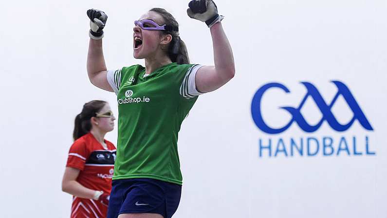 29/09/2018; GAA Handball Softball Ladies Senior Singles Final, Catriona Casey (Cork) vs Martina McMahon (Limerick); Croke Park Handball Center, Dublin;
Martina McMahon celebrates after winning the match
Photo Credit: actionshots.ie/Tommy Grealy