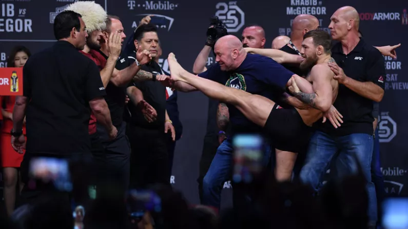 Watch: McGregor Kicks Out At Khabib During Final UFC 229 Face-Off