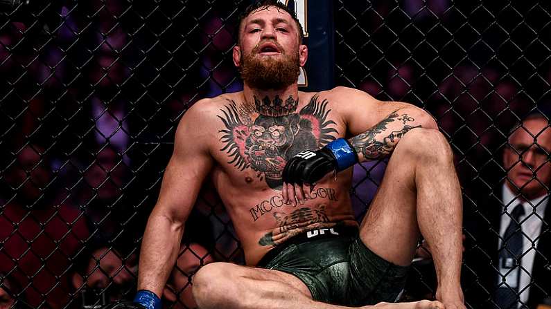 6 October 2018; Conor McGregor following defeat to Khabib Nurmagomedov in their UFC lightweight championship fight during UFC 229 at T-Mobile Arena in Las Vegas, Nevada, USA. Photo by Stephen McCarthy/Sportsfile