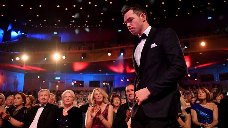 3 November 2017; Dean Rock of Dublin walks up to receive their PwC All Star award during the PwC All Stars 2017 at the Convention Centre in Dublin. Photo by Brendan Moran/Sportsfile