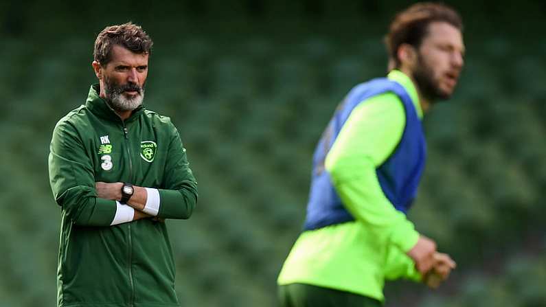 9 October 2018; Republic of Ireland assistant manager Roy Keane, left, and Harry Arter during a Republic of Ireland training session at the Aviva Stadium in Dublin. Photo by Stephen McCarthy/Sportsfile