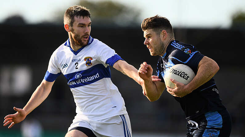 14 October 2018; Kevin McManamon of St. Judes in action against Michael Concarr of St. Vincents during the Dublin County Senior Club Football Championship semi-final match between St. Jude's and St. Vincent's at Parnell Park, Dublin. Photo by Ray McManus/Sportsfile