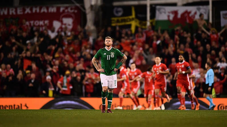 16 October 2018; James McClean of Republic of Ireland reacts after his side conceeded their first goal during the UEFA Nations League B group four match between Republic of Ireland and Wales at the Aviva Stadium in Dublin. Photo by Seb Daly/Sportsfile