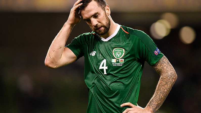 16 October 2018; Shane Duffy of Republic of Ireland reacts following his side's defeat during the UEFA Nations League B group four match between Republic of Ireland and Wales at the Aviva Stadium in Dublin. Photo by Stephen McCarthy/Sportsfile