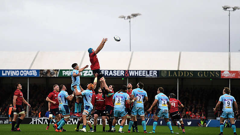 13 October 2018; Tadhg Beirne of Munster wins a lineout during the Heineken Champions Cup Pool 2 Round 1 match between Exeter Chiefs and Munster at Sandy Park in Exeter, England. Photo by Brendan Moran/Sportsfile