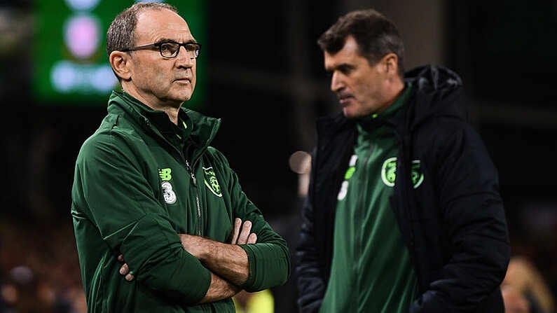 16 October 2018; Republic of Ireland manager Martin O'Neill and assistant manager Roy Keane following the UEFA Nations League B group four match between Republic of Ireland and Wales at the Aviva Stadium in Dublin. Photo by Stephen McCarthy/Sportsfile