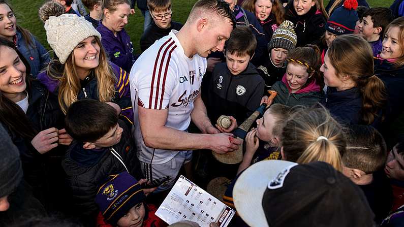 24 March 2018; Joe Canning of Galway signs autographs for supporters following the Allianz Hurling League Division 1 quarter-final match between Wexford and Galway at Innovate Wexford Park in Wexford. Photo by Sam Barnes/Sportsfile