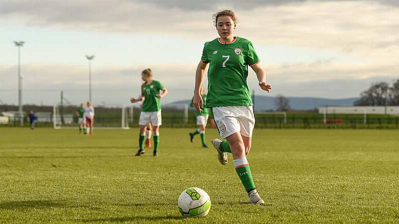 5 February 2018; Emily Whelan of Republic of Ireland during the Women's Under 17 International Friendly match between Republic of Ireland and Denmark at the FAI National Training Centre in Abbotstown, Dublin. Photo by Eoin Noonan/Sportsfile