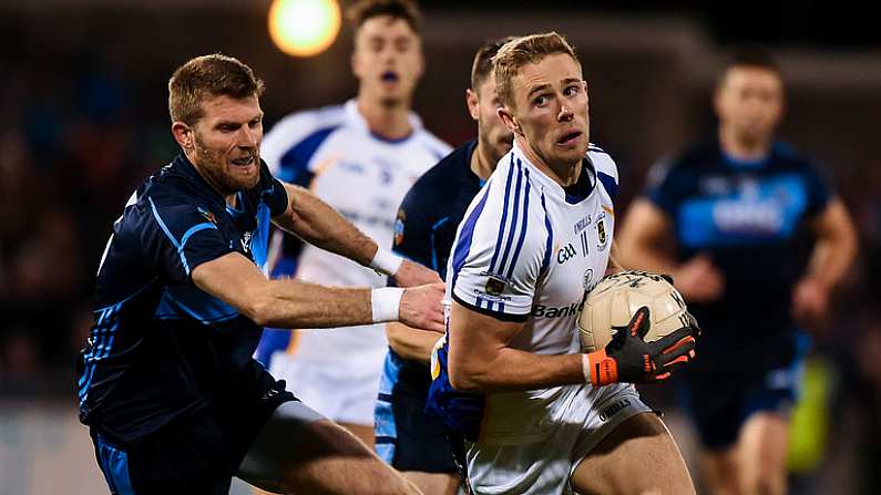 29 October 2018; Paul Mannion of Kilmacud Crokes in action against Ciaran Fitzpatrick of St Jude's during the Dublin County Senior Club Football Championship Final match between St Jude's and Kilmacud Crokes at Parnell Park in Dublin. Photo by Daire Brennan/Sportsfile