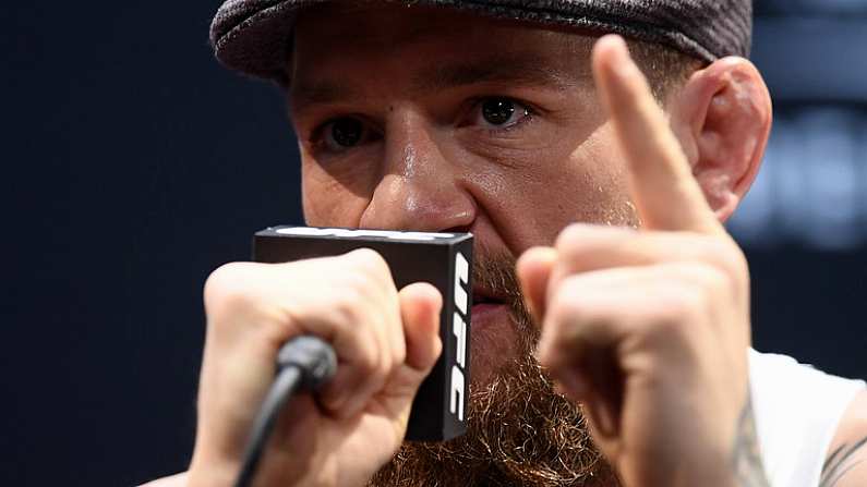 4 October 2018; Conor McGregor during a press conference for UFC 229 at the Park Theater in Las Vegas, Nevada, United States. Photo by Stephen McCarthy/Sportsfile