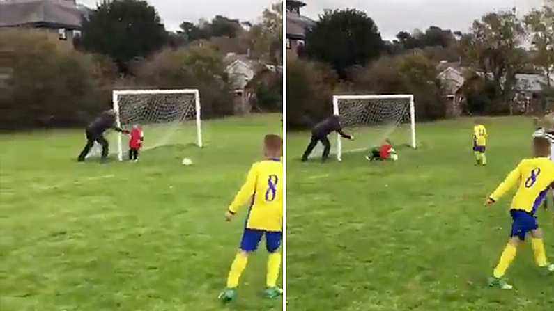 Watch: Dad Of The Year Puts His Son On The Line To Save Goal