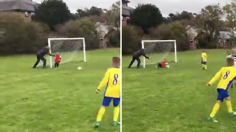 Watch: Dad Of The Year Puts His Son On The Line To Save Goal