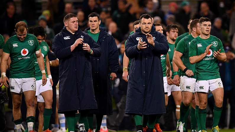 10 November 2018; Ireland players following the Guinness Series International match between Ireland and Argentina at the Aviva Stadium in Dublin. Photo by Ramsey Cardy/Sportsfile