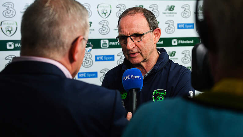 2 June 2018; Republic of Ireland manager Martin O'Neill speaks to RTE following the International Friendly match between Republic of Ireland and the United States at the Aviva Stadium in Dublin. Photo by Stephen McCarthy/Sportsfile