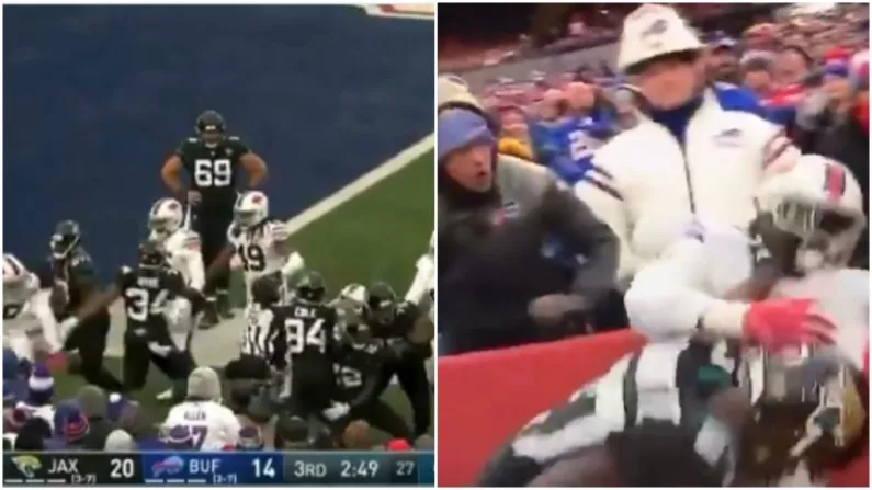 Watch: Crazy Scenes In Jags Vs Bills As Players Fight Their Way Down Tunnel