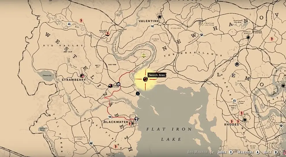 Mapas del tesoro Bard's Crossing y Blackbone's Forest en Red Dead