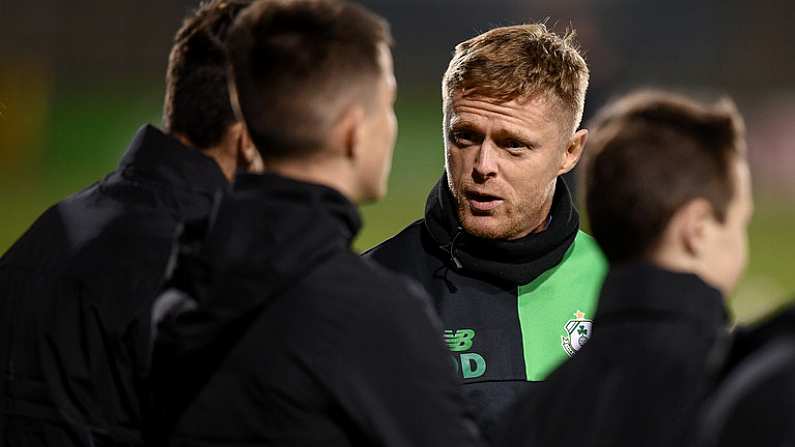 10 October 2017; Shamrock Rovers coach Damien Duff speaks with Shamrock Rovers underage players during the Irish Daily Mail FAI Cup Semi-Final Replay match between Shamrock Rovers and Dundalk at Tallaght Stadium in Tallaght, Dublin. Photo by Stephen McCarthy/Sportsfile