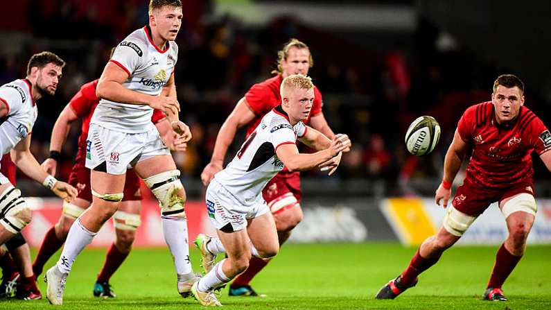 29 September 2018; Dave Shanahan of Ulster in action against Munster during the Guinness PRO14 Round 5 match between Munster and Ulster at Thomond Park in Limerick. Photo by Matt Browne/Sportsfile