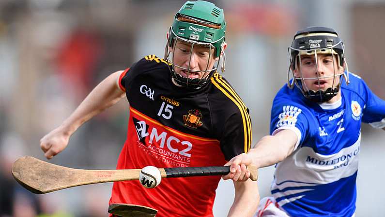 16 February 2019; Jack Cahalane of CBC Cork in action against Cormac O'Brien of Midleton CBS during the Harty Cup Final match between CBC Cork and Midleton CBS at Pairc Ui Rinn in Cork. Photo by Piaras O Midheach/Sportsfile