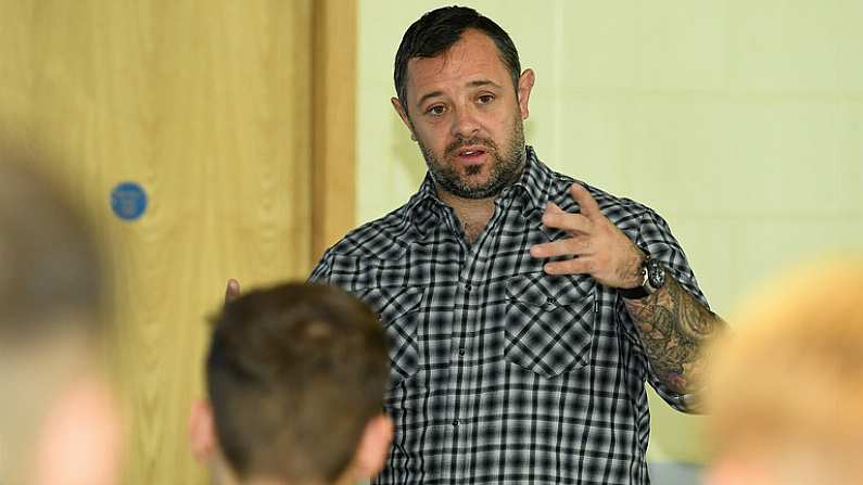 25 October 2018; Former Republic of Ireland international Andy Reid answers questions during the FAI and Fingal County Council Transition Year Football Development Course at Corduff Sports Centre in Dublin. Photo by Harry Murphy/Sportsfile