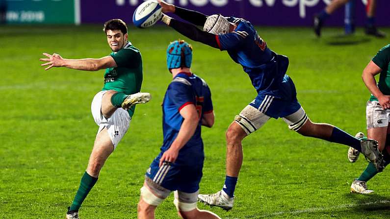 2 February 2018; Harry Byrne of Ireland in action during the U20 Six Nations Rugby Championship match between France and Ireland at Bordeaux in France. Photo by Manuel Blondeau/Sportsfile