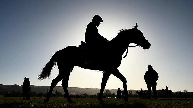 11 March 2019; Apple's Jade with Keith Donoghue are watched on the gallops by Gordon Elliott, right, ahead of the Cheltenham Racing Festival at Prestbury Park in Cheltenham, England. Photo by David Fitzgerald/Sportsfile