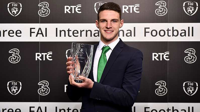 18 March 2018; Under 19 International Player of the Year Declan Rice during the 3 FAI International Awards at RTE Studios in Donnybrook, Dublin. Photo by Seb Daly/Sportsfile