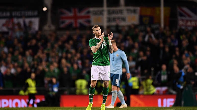 15 November 2018; James McClean of Republic of Ireland applauds the supporters as he leaves the pitch during the International Friendly match between Republic of Ireland and Northern Ireland at the Aviva Stadium in Dublin. Photo by Seb Daly/Sportsfile