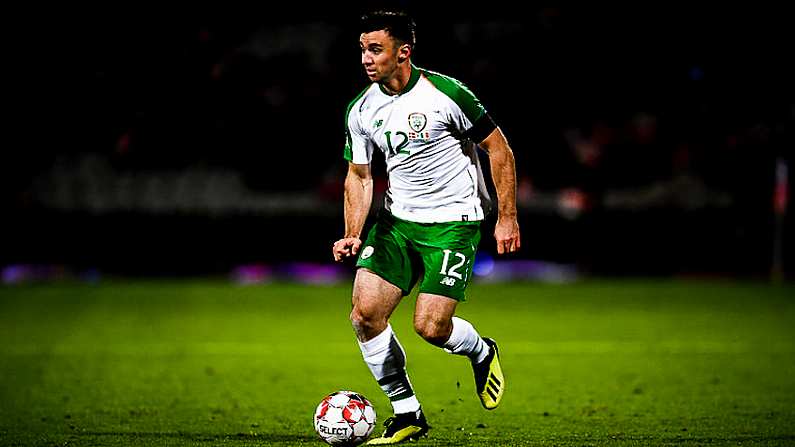 19 November 2018; Enda Stevens of Republic of Ireland during the UEFA Nations League B group four match between Denmark and Republic of Ireland at Ceres Park in Aarhus, Denmark. Photo by Stephen McCarthy/Sportsfile