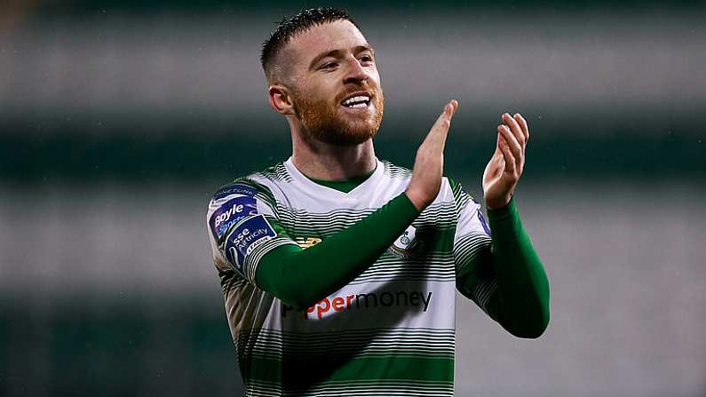 15 March 2019; Jack Byrne of Shamrock Rovers applauds the fans following the SSE Airtricity League Premier Division match between Shamrock Rovers and Sligo Rovers at Tallaght Stadium in Dublin. Photo by Harry Murphy/Sportsfile