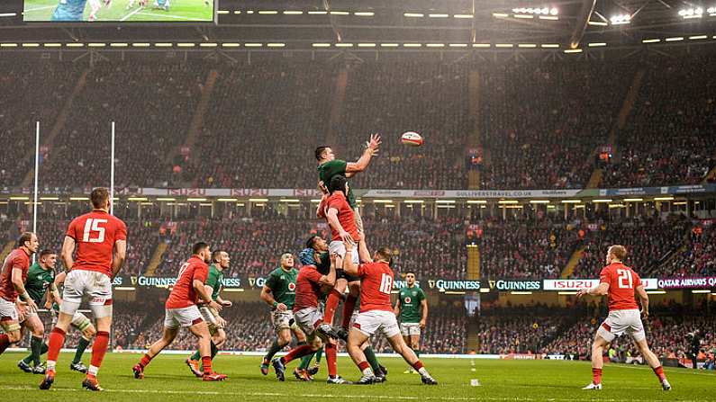 16 March 2019; James Ryan of Ireland wins possession in the lineout from Adam Beard of Wales during the Guinness Six Nations Rugby Championship match between Wales and Ireland at the Principality Stadium in Cardiff, Wales. Photo by Ramsey Cardy/Sportsfile