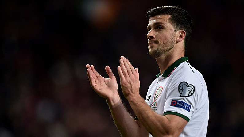 11 November 2017; Shane Long of Republic of Ireland after the FIFA 2018 World Cup Qualifier Play-off 1st Leg match between Denmark and Republic of Ireland at Parken Stadium in Copenhagen, Denmark. Photo by Seb Daly/Sportsfile