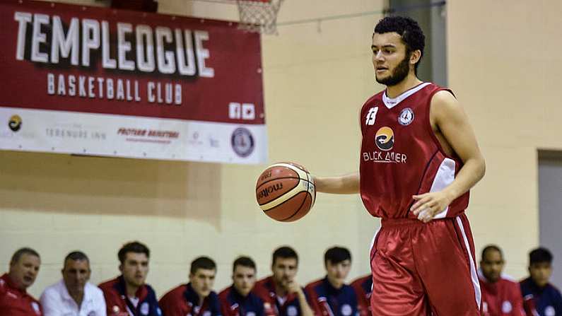 21 October 2017; Neil Randolph of Black Amber Templeogue during the Hula Hoops Men's Pat Duffy National Cup match between Black Amber Templeogue and Belfast Star at Oblate Hall in Inchicore, Dublin. Photo by Cody Glenn/Sportsfile